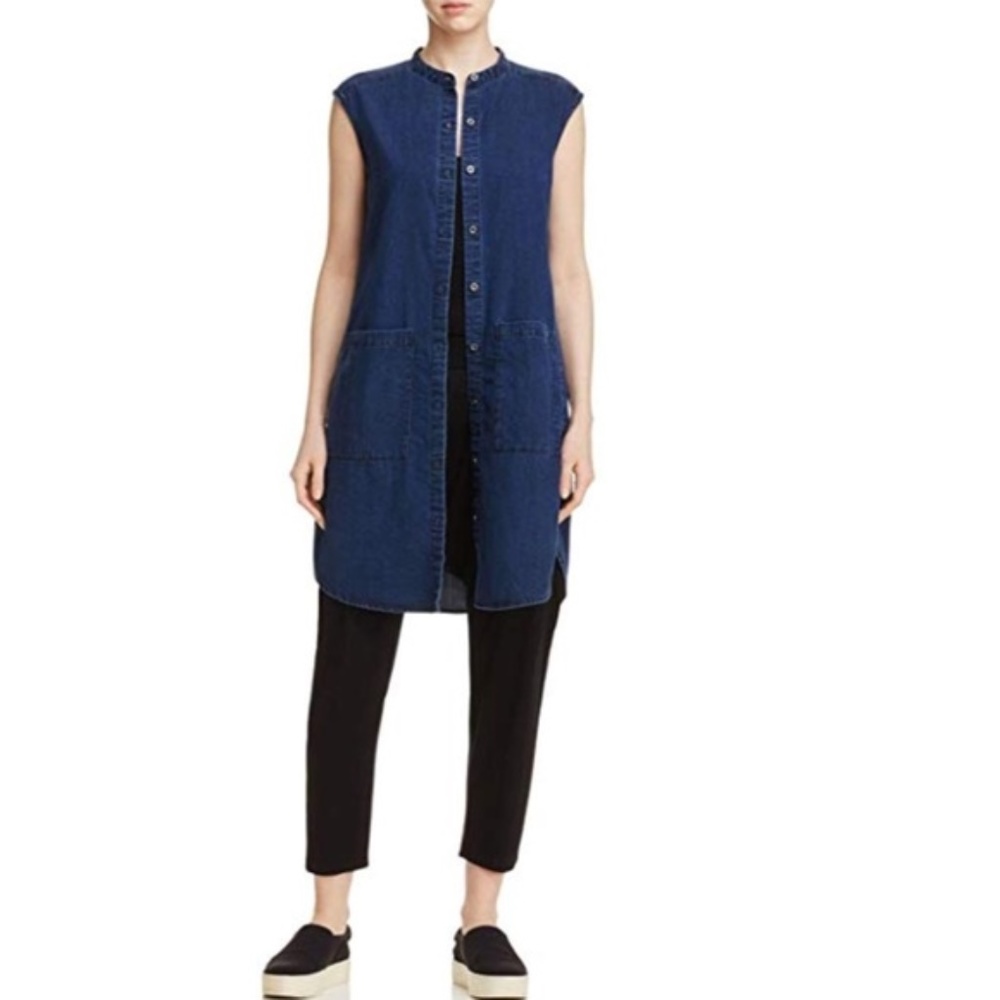 Eileen Fisher Chambray Button Up Shirt Dress, L